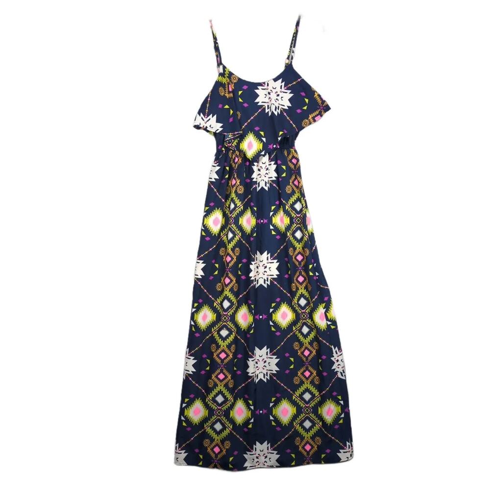 FIRE Los Angeles Women's XS Boho Aztec Print Long Maxi Dress, Spaghettiβ Strap